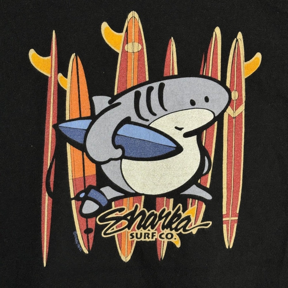 Vintage Crazy Shirts Sharka Surf Co Black Graphic T-Shirt Mens XL Hawaii surf-T